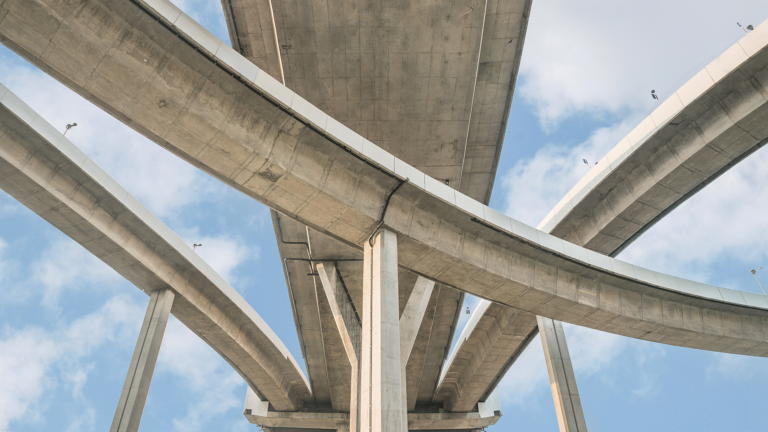 Low shot of an elevated concrete expressway